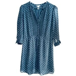 H&M Womens 10 Black & White Fan Print Pintuck Pleat Shirt Dress Drawstring Waist